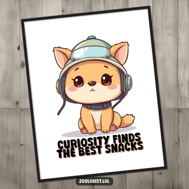 Funny Free Printable Wall Art featuring a cute animal character wearing a pith helmet and looking around curiously, ready for discovery.