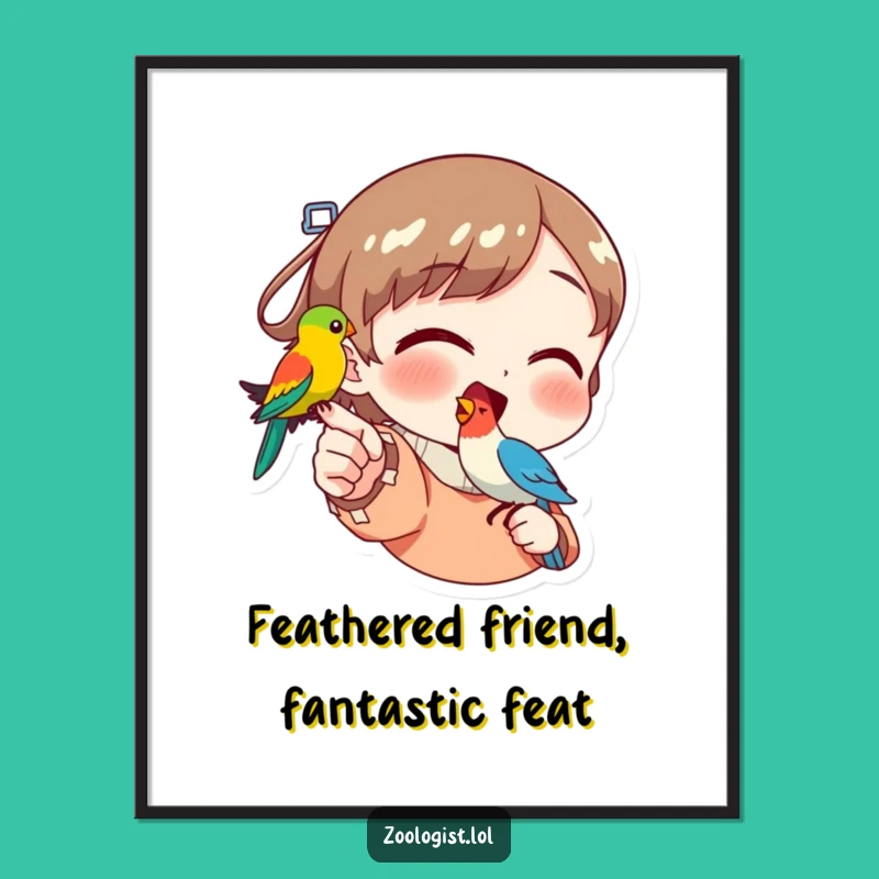 Funny Free Printable Wall Art: Excited Character Points to Bird - Downloadable Decor