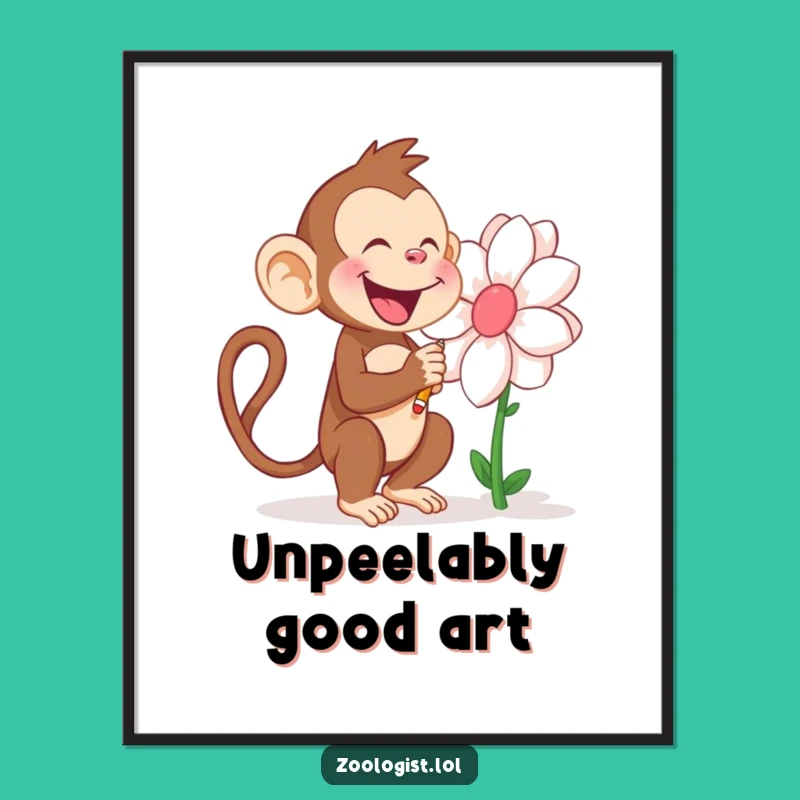 Free Printable Wall Art: Monkey Artist & Flower - Funny Downloadable Home Decor