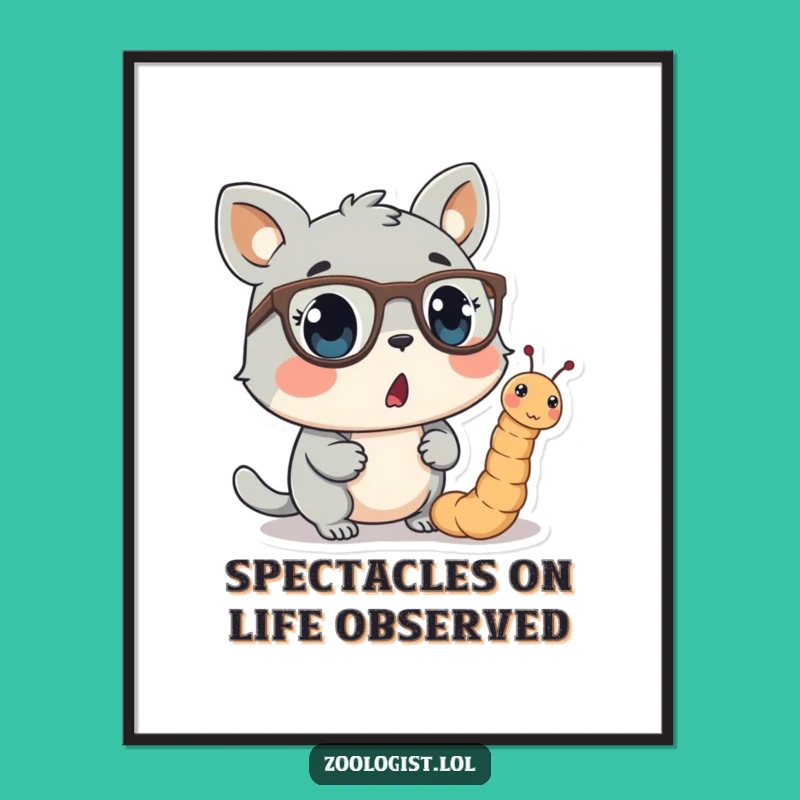 Free Printable Wall Art: Surprised Animal Worm Spectacle Humor Downloadable Art Gift