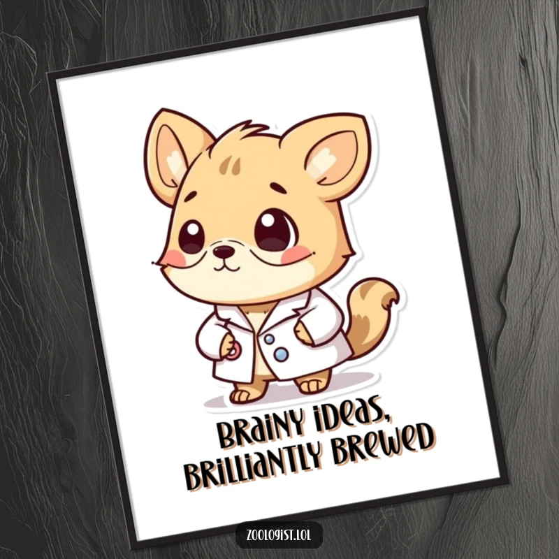 Funny Free Printable Wall Art: A cute animal scientist in a lab coat looking thoughtful, a perfect piece of downloadable art.