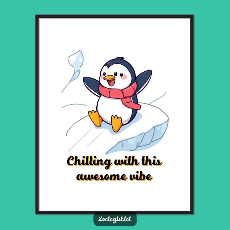 Funny Free Printable Wall Art: Cheerful Penguin Sliding, Hilarious Downloadable Decor