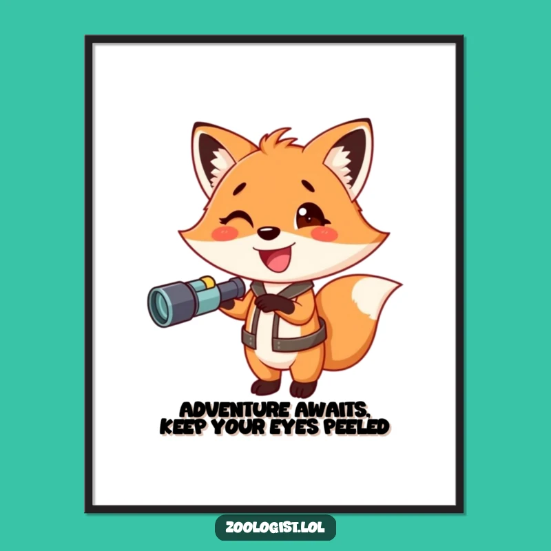 Funny Free Printable Wall Art: Fox with Binoculars - Downloadable Adventure Art