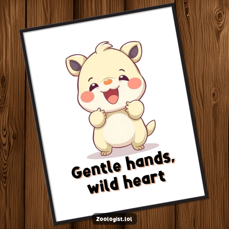 Funny Free Printable Wall Art: A character gently tames a lively, bouncing creature with soft hands, creating a moment of serene balance.