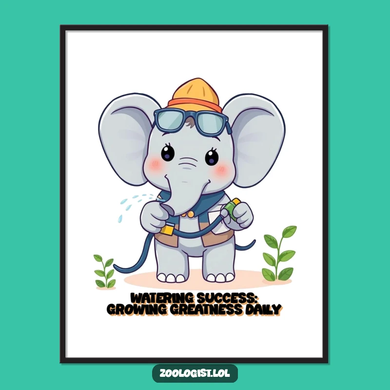 Free Printable Wall Art: Funny Kawaii Elephant Zoologist Nurturing Nature Download