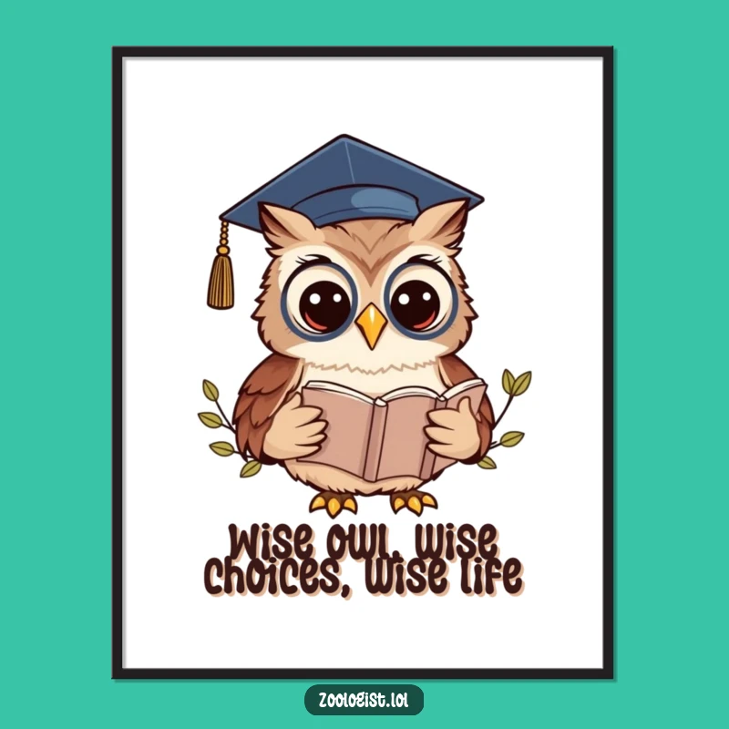 Free Printable Wall Art: Funny Owl Zoologist Graduation Cap Book Humorous Downloadable Home Decor Gift