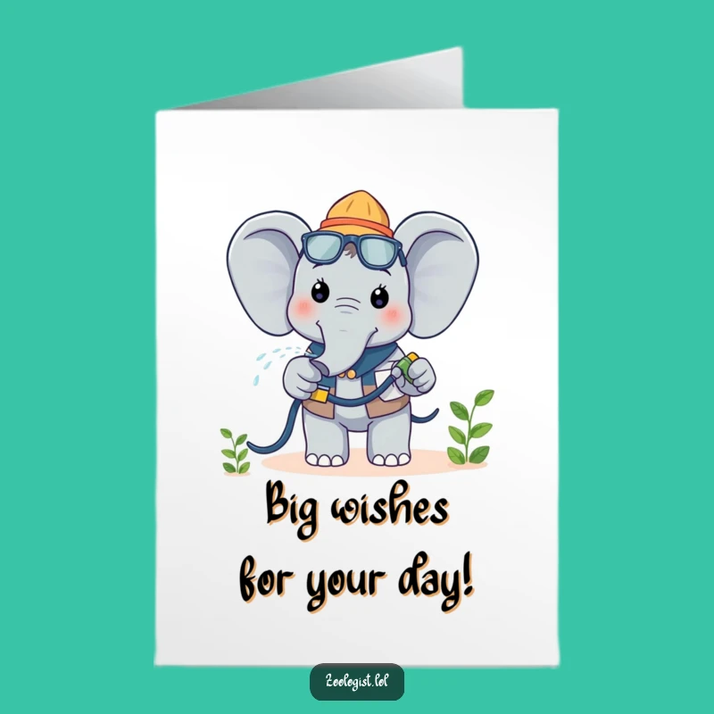 Free Printable Funny Birthday Card: Kawaii Elephant Zoologist Waters Down Sadness!