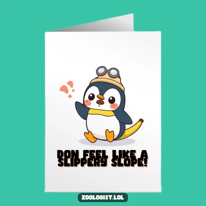 Free Printable Kawaii Penguin Zoologist Birthday Card - Slipping Funny Downloadable Gift