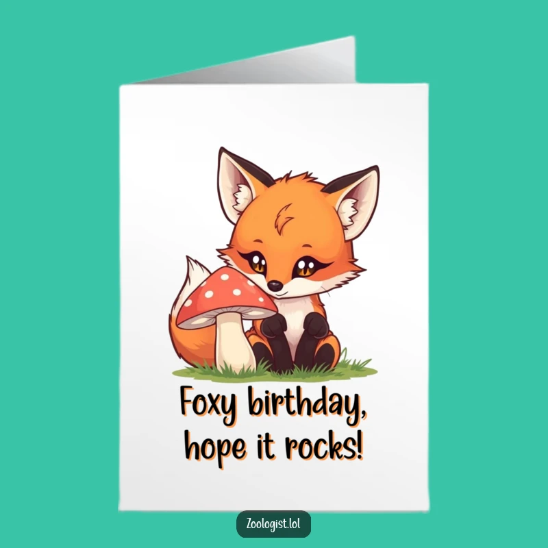 Free Printable Birthday Card: Curious Fox & Mushroom Fun - Funny Downloadable Gift