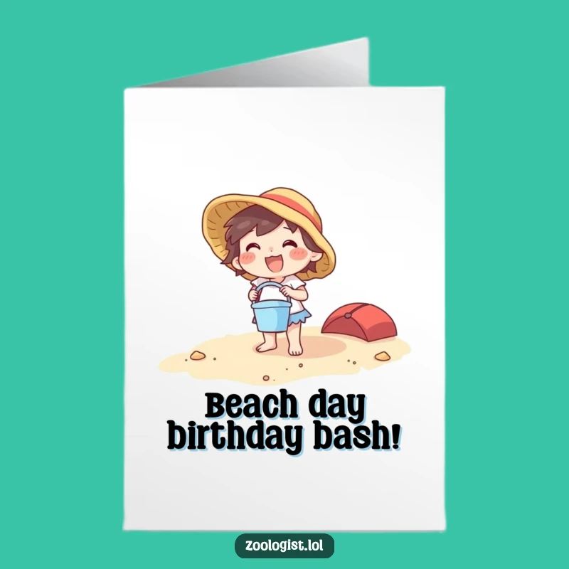 Free Printable Beach Birthday Card: Joyful Character, Bucket Spade Fun