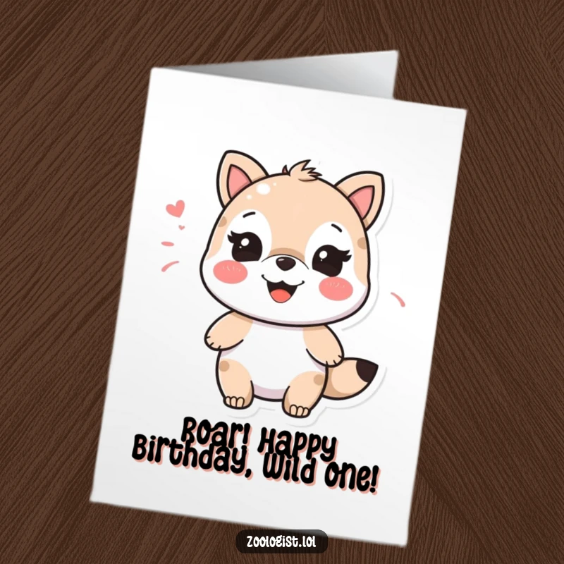 Funny Free Printable Birthday Card: Happy character imitating an animal sound, bringing birthday roars of laughter.