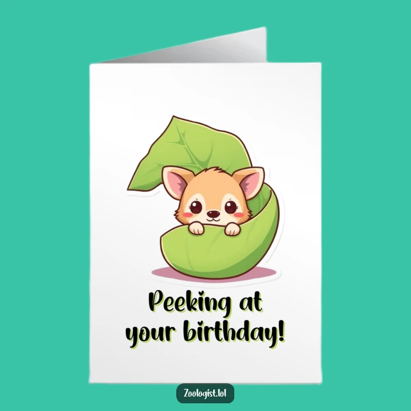 Free Printable Birthday Card: Curious Peeking Animal, Leafy Surprise Fun