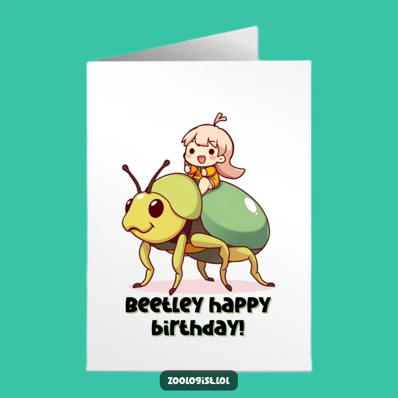 Free Printable Birthday Card: Funny Beetle Ride Joyful Character, Downloadable Fun Gift