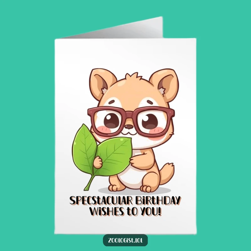 Free Printable Birthday Card: Funny Glasses Animal Admiring Leaf - DIY Downloadable Gift