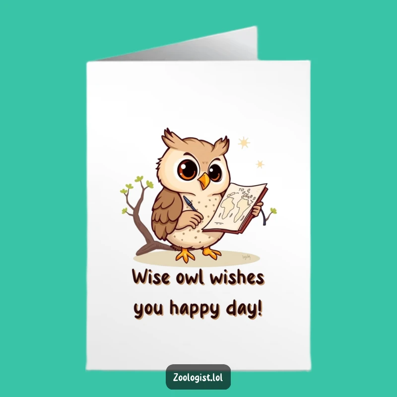 Free Printable Birthday Card: Funny Owl Sketching Savanna Map - Downloadable Funny Gift
