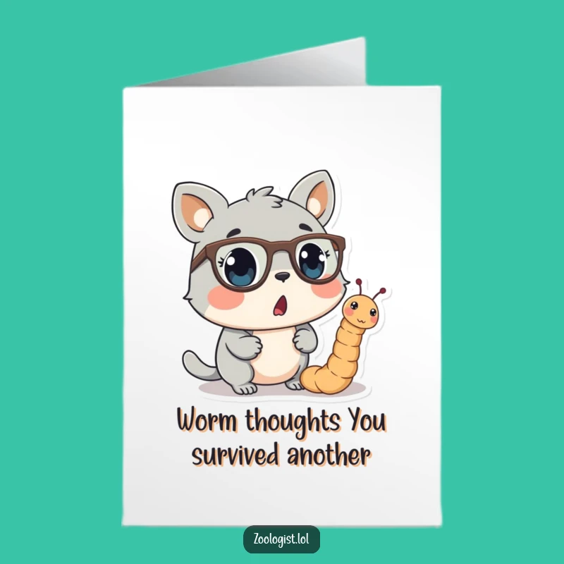Free Printable Birthday Card: Surprised Animal Worm Spectacles Funny Downloadable Gift