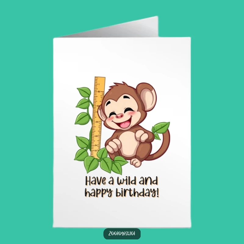 Jungle Fun Free Printable Birthday Card: Monkey Measuring Humor Downloadable Gift