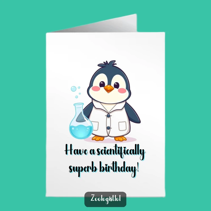 Wacky Free Printable Birthday Card: Penguin Scientist Surprise Humor Downloadable Gift