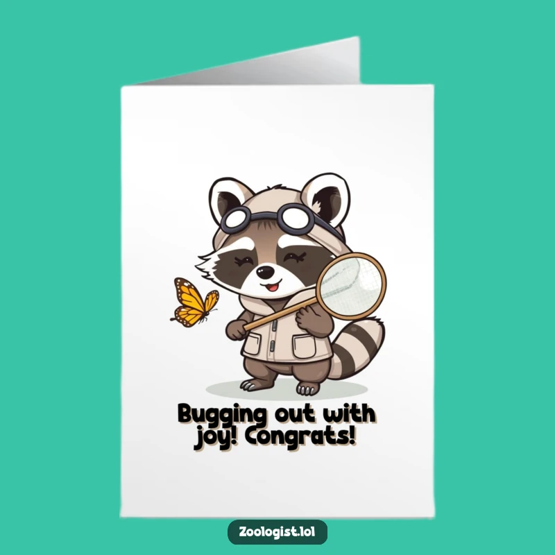 Free Printable Kawaii Raccoon Zoologist Congrats Card: Funny Downloadable Gift for Explorers