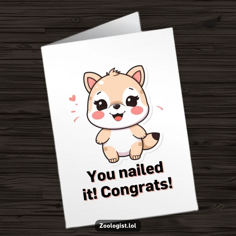 Funny Free Printable Congratulations Card: Happy character imitating an animal sound, celebrating their success with joy.