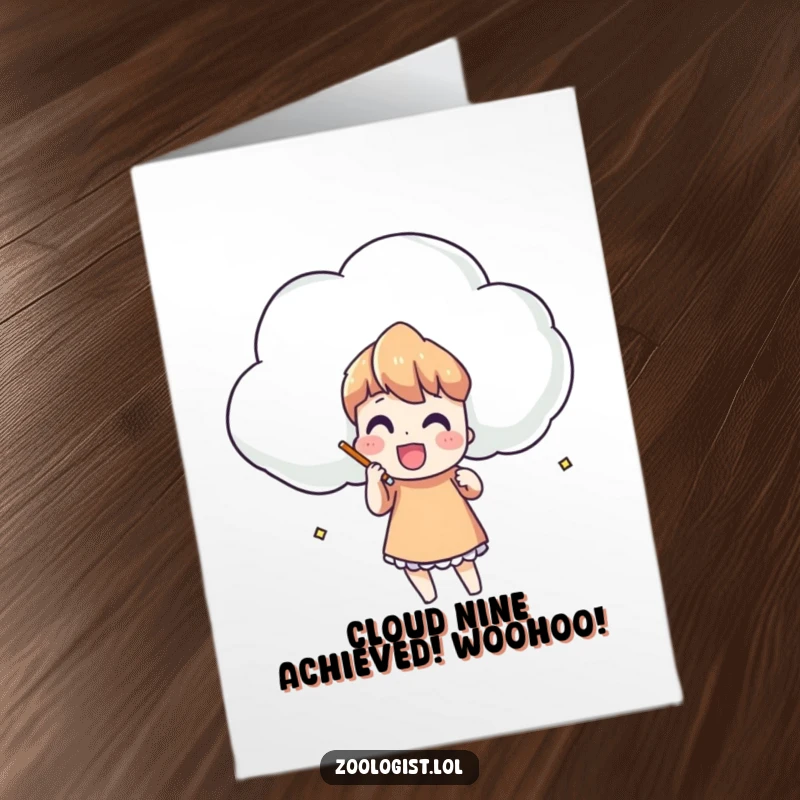 Funny Free Printable Congratulations Card: Character joyfully sketches a funny-shaped cloud, celebrating success with downloadable art.