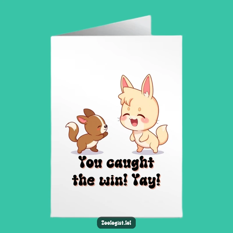 Free Printable Congrats Card: Giggling Character & Playful Animals for Fun Wins Downloadable Gift