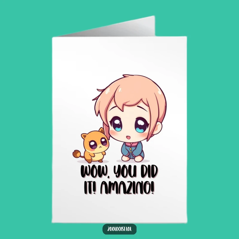 Free Printable Congrats Card: Hilarious Amazed Character & Tiny Creature - Downloadable Gift