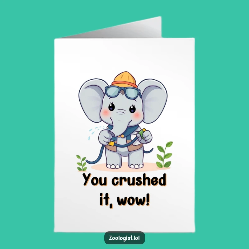 Free Printable Kawaii Elephant Zoologist Card: Watering Success with Joyful Greetings
