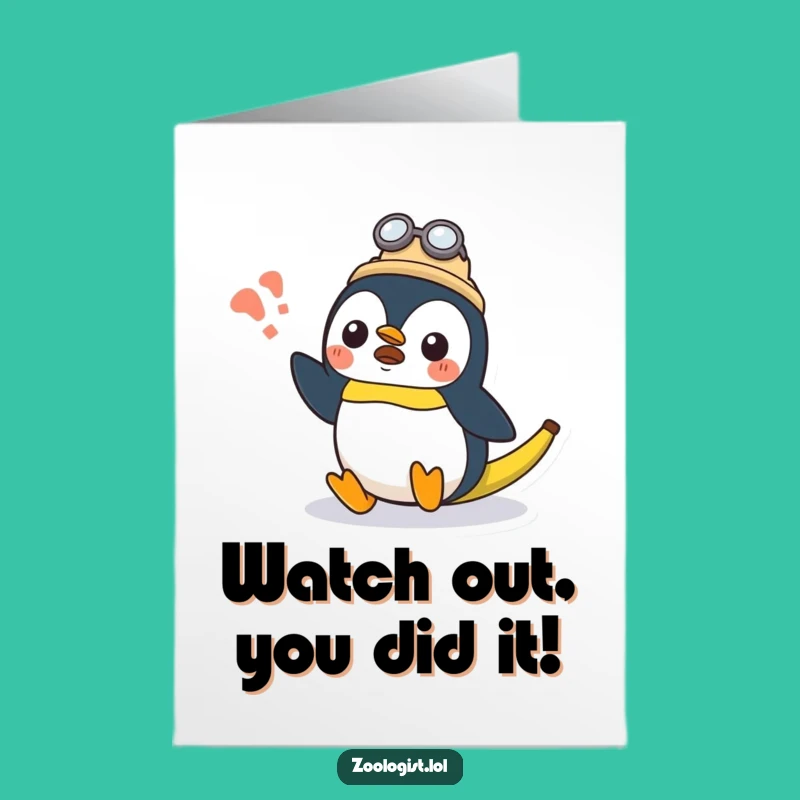 Free Printable Kawaii Penguin Zoologist Congrats Card - Slipping Funny Downloadable Gift