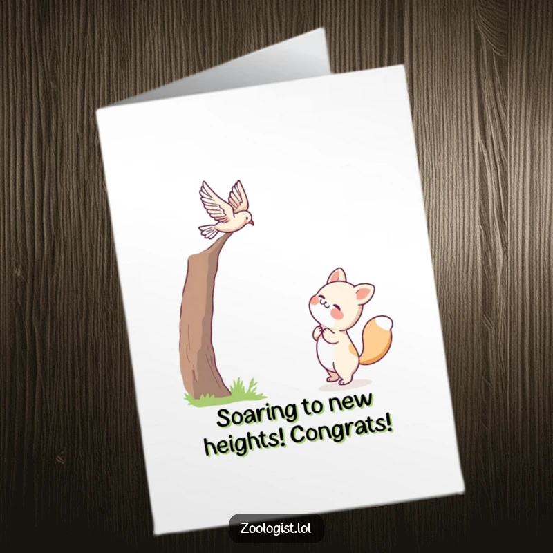 Funny Free Printable Congratulations Card featuring a cute animal joyfully watching a bird in flight with admiration.