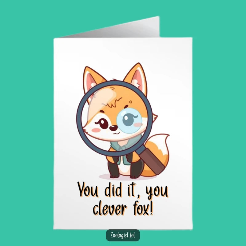 Free Printable Congrats Card: Fox Zoologist Magnifying Glass Funny Downloadable Achievement Gift