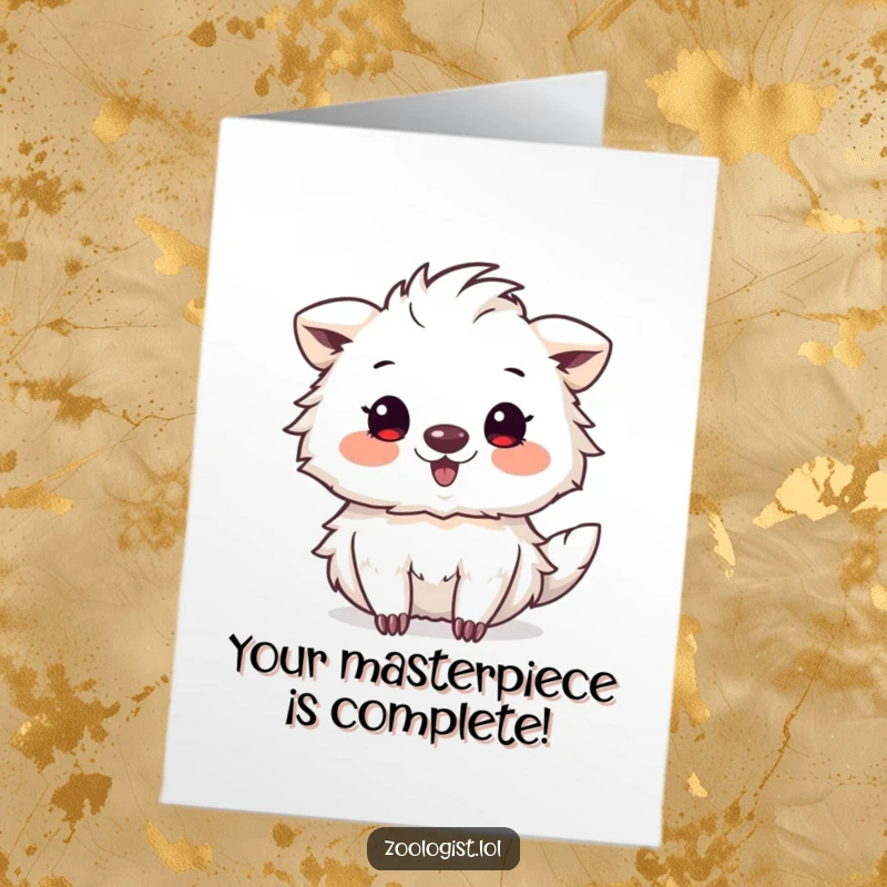 Funny Free Printable Congrats Card: A charming animal artist gleefully sketches a strange but wonderful new discovery, a perfect DIY gift.