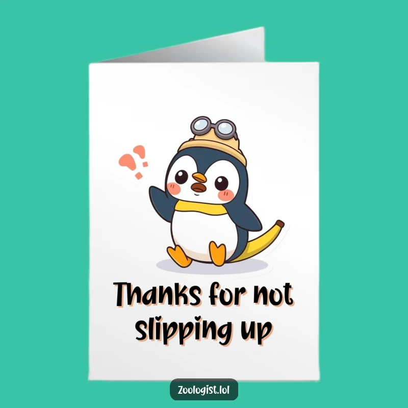Free Printable Kawaii Penguin Zoologist Thank You Card - Slipping Funny Downloadable Gift