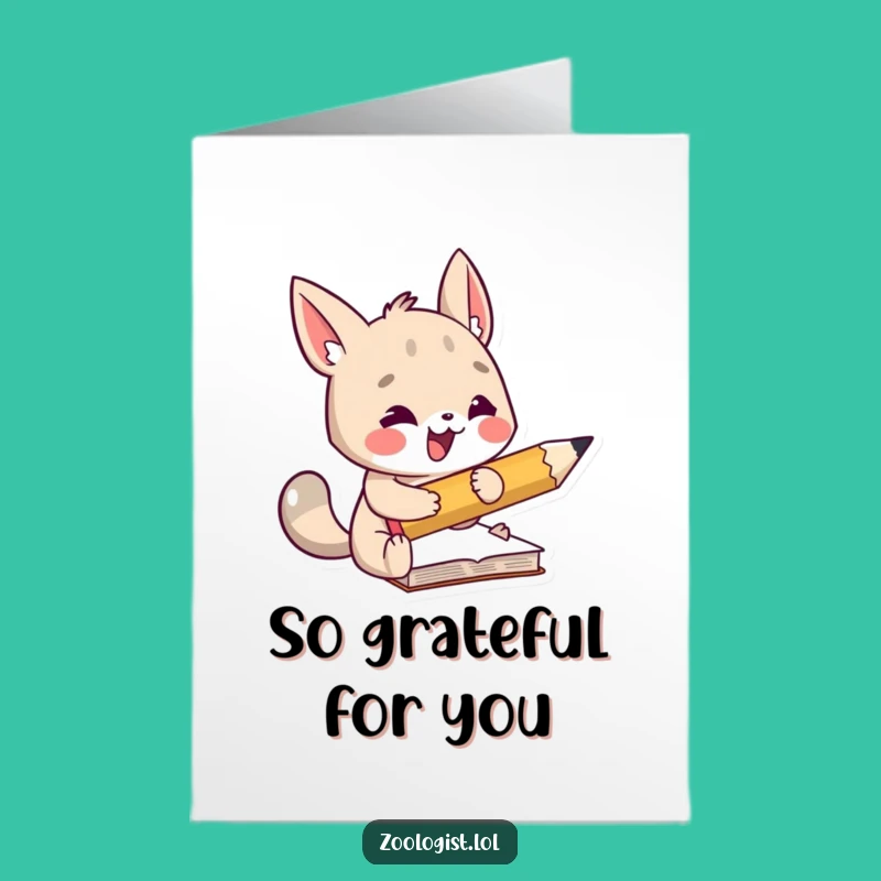 Free Printable Thank You Card: Animal & Big Pencil - Funny Downloadable Gift