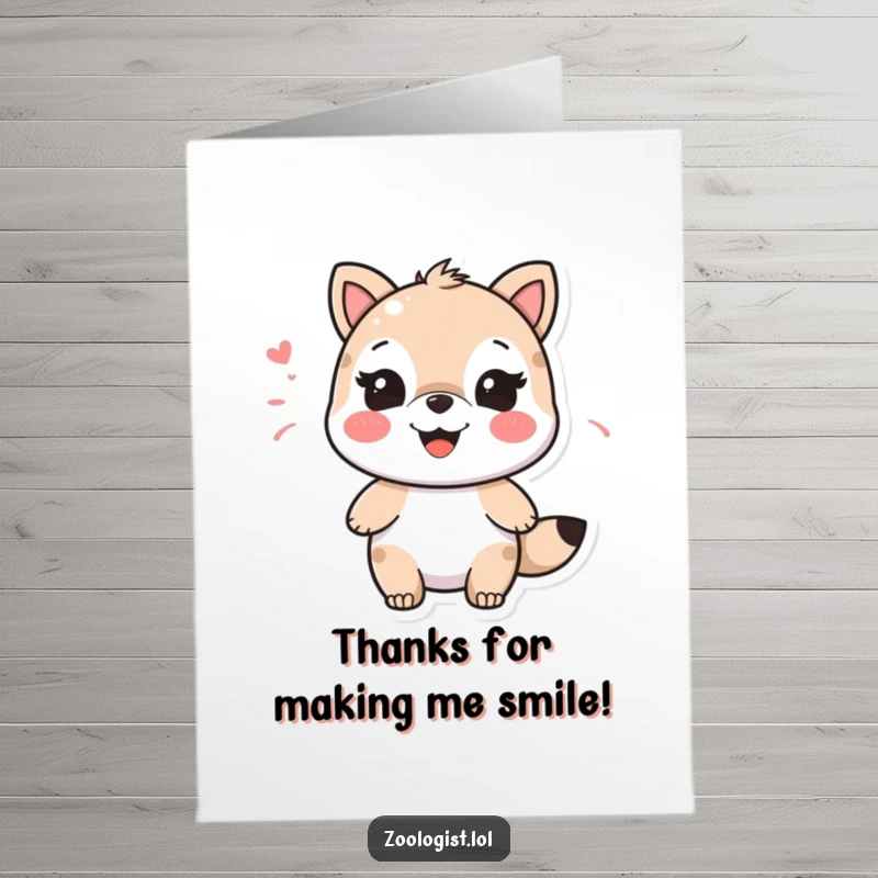 Funny Free Printable Thank You Card: Happy character imitating an animal sound, expressing thanks with a smile.