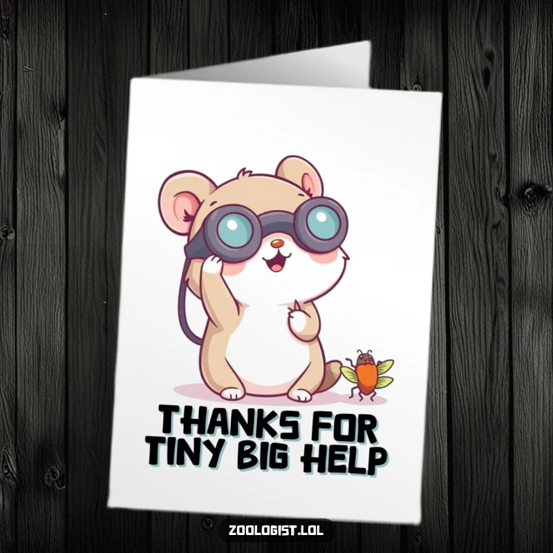 Funny Free Printable Thank You Card: Small animal with binoculars, intently observing a tiny bug, sending thanks.