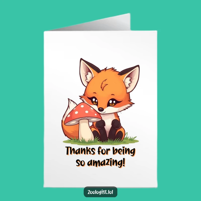 Free Printable Thank You Card: Curious Fox & Mushroom - Downloadable Appreciation Gift