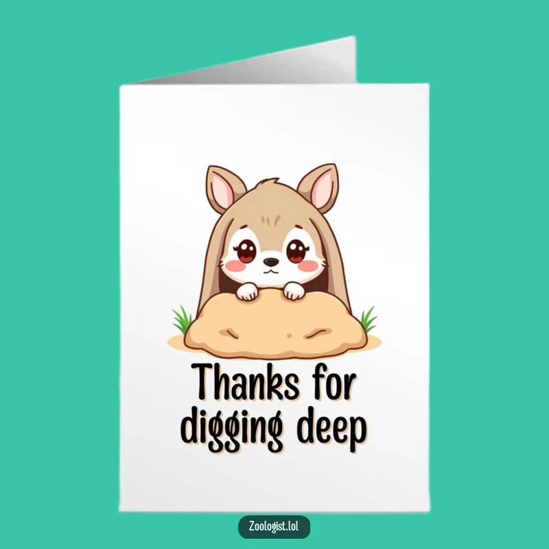 Free Printable Thank You Card: Funny Animal Burrow Peek, Appreciative Downloadable Gift