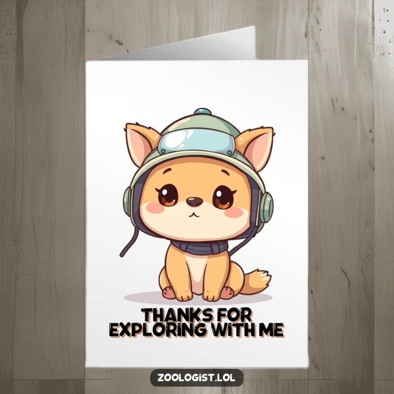 Funny Free Printable Thank You Card: cute animal character wearing a pith helmet and looking around curiously, thanking them for showing the way.