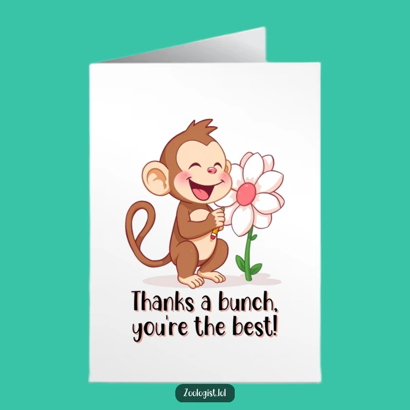 Free Printable Thank You Card: Monkey Artist & Flower - Downloadable Appreciation Gift