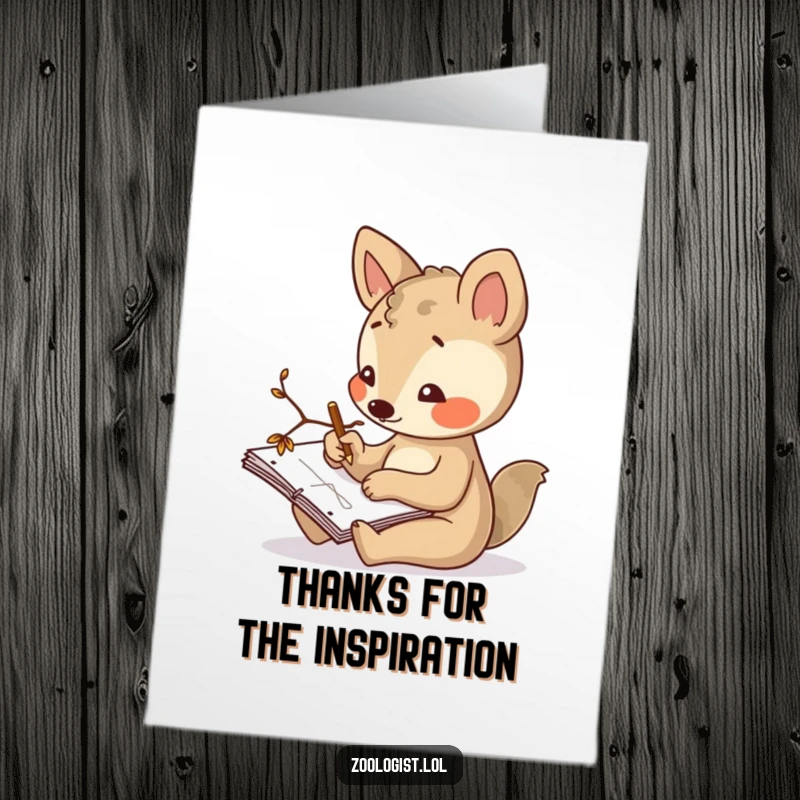 Funny free printable thank you card of an animal artist sketching in a notepad using a twig.