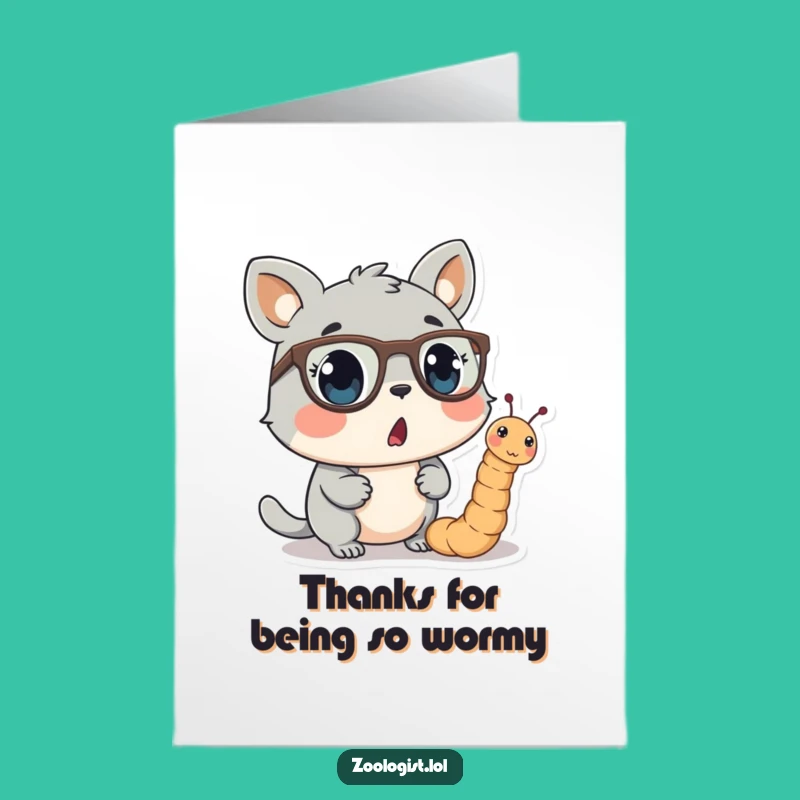 Free Printable Thank You Card: Surprised Animal Worm Spectacles Funny Downloadable Gift