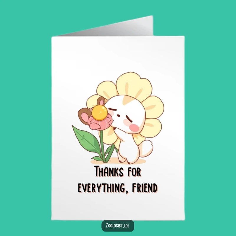 Free Printable Thank You Card: Curious Animal & Flower - Funny Downloadable Gift