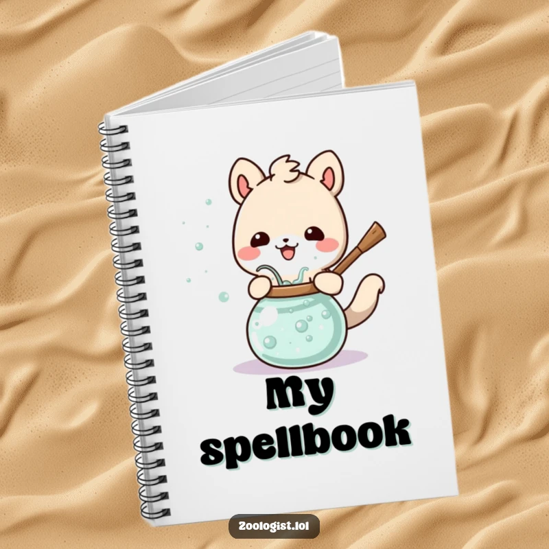 Funny Cute Animal Notebook Happily Stirring a Bubbling Potion, Ideal for Magical Journals and Notes.