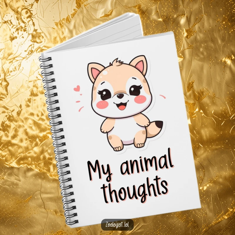 Funny character joyfully imitating an animal sound with a happy smile, a whimsical notebook.