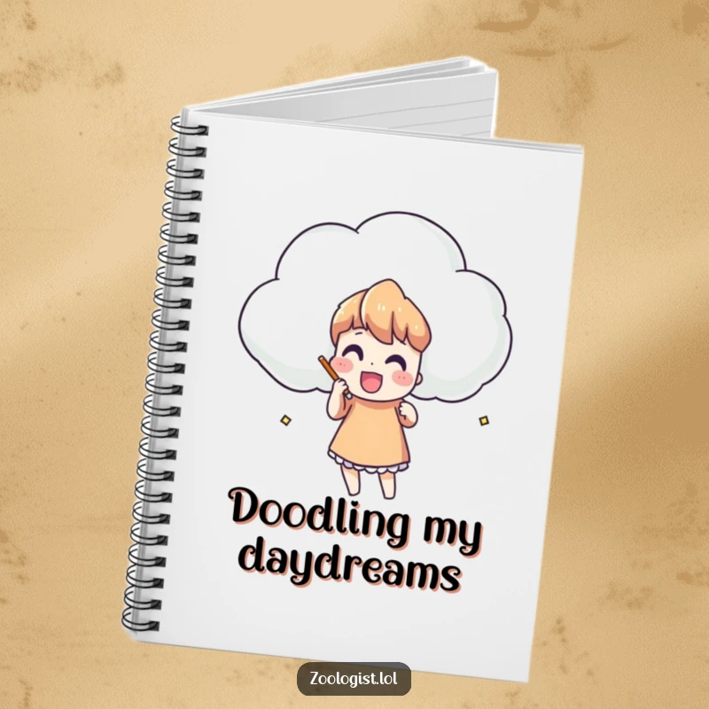 Funny notebook cover featuring a character enthusiastically sketching a large, funny-shaped cloud, ideal for creative notes.