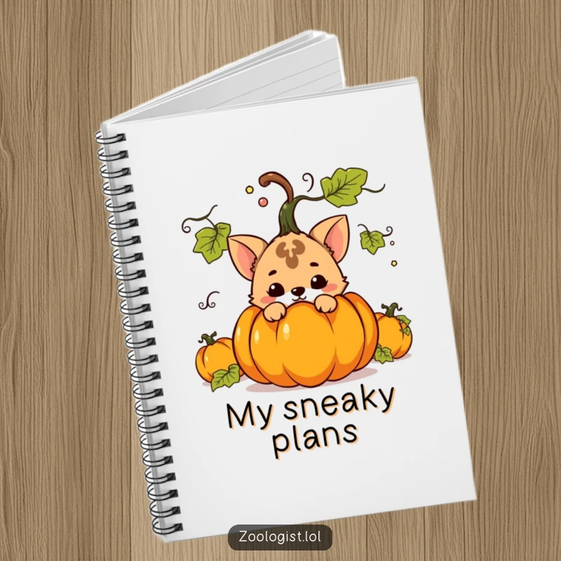 Funny notebook with a mischievous animal hiding behind a potted plant, perfect for jotting down secrets and humorous thoughts.