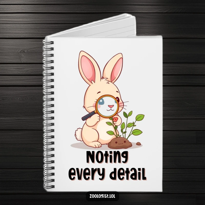 Funny Notebook: Cute rabbit examining a plant with a magnifying glass, a whimsical and functional journal for nature enthusiasts.