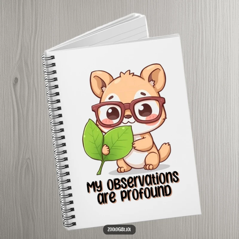 Funny Notebook: Cute animal character wearing big glasses, focused on examining a leaf, ideal for notes and doodles.