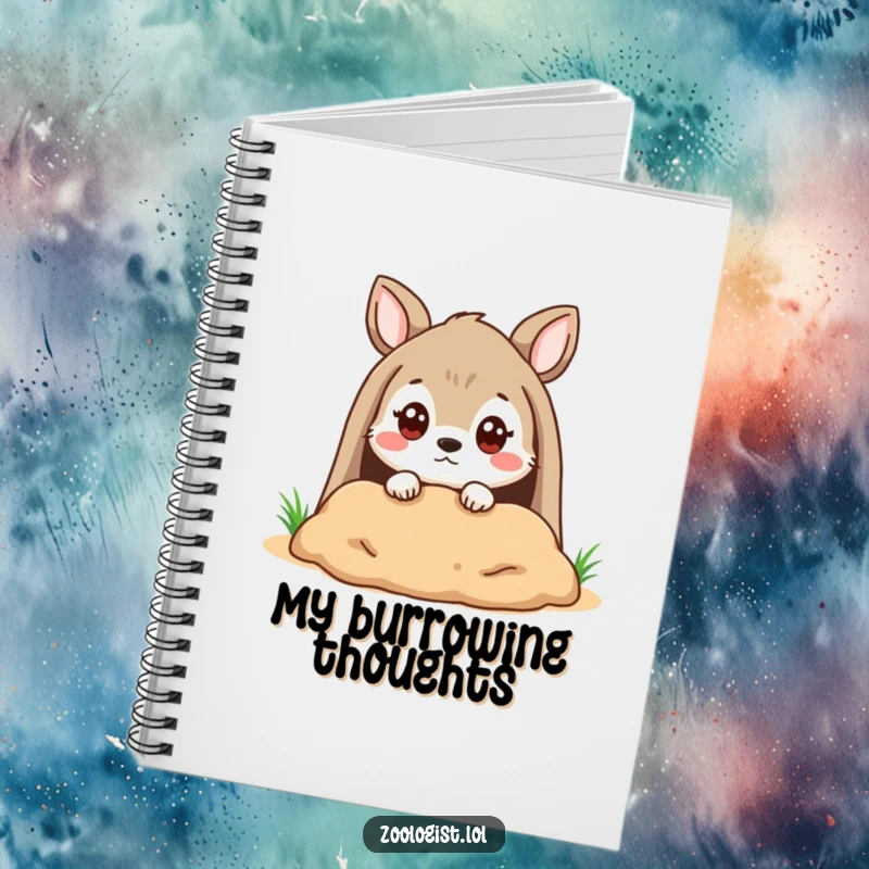 Funny Notebook: Cute animal character peering into a burrow with a quizzical expression, symbolizing curiosity and note-taking.